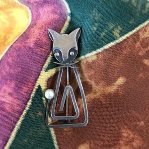 Mid Century Delfino Taxco Cat Brooch 1960's-1970's